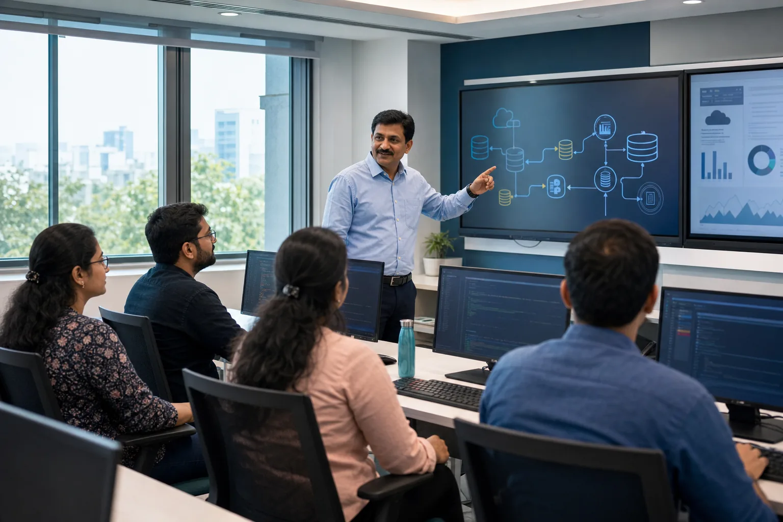 Instructor leading a practical data engineering class at Yuvan Infotech in Hyderabad