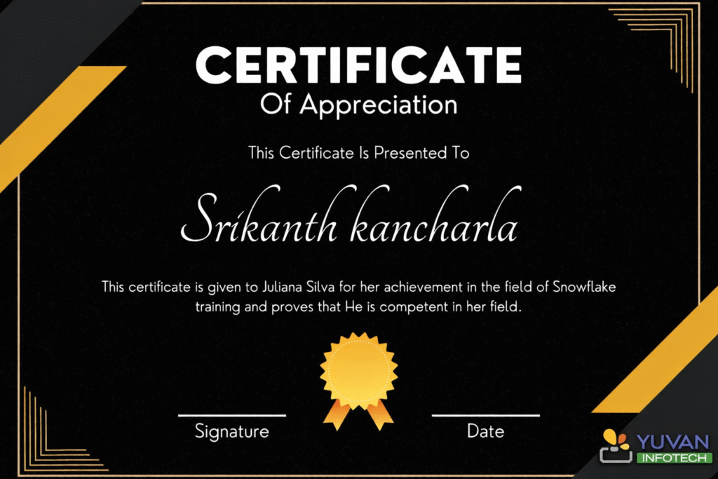 Yuvan Infotech course completion certificate